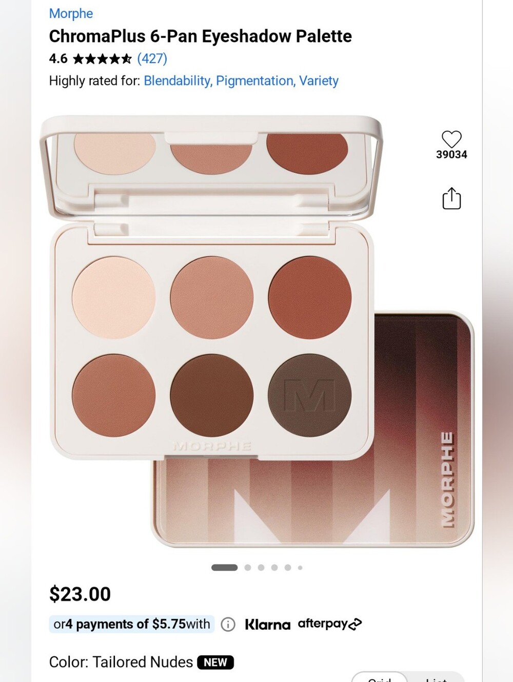 Morphe 6-Pan Neutral Matte Eyeshadow Palette - Cream, Tan, Brown